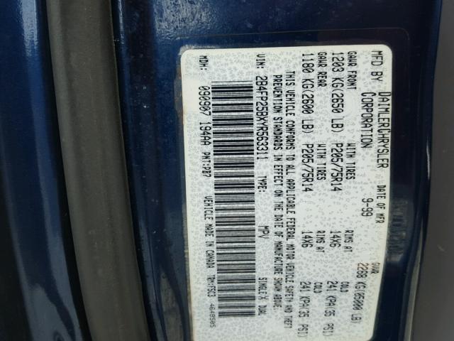 2B4FP25BXYR563311 - 2000 DODGE CARAVAN BLUE photo 10