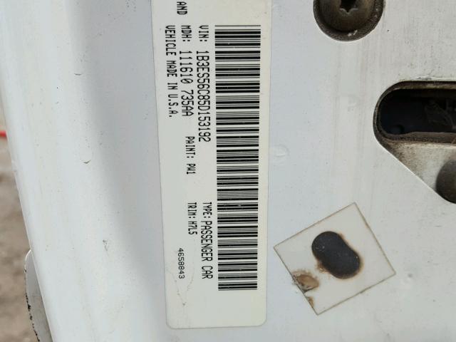 1B3ES56C85D153192 - 2005 DODGE NEON SXT WHITE photo 10