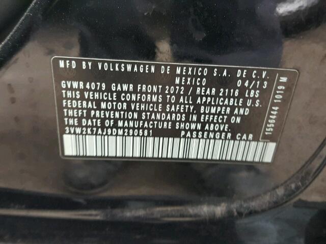 3VW2K7AJ9DM290581 - 2013 VOLKSWAGEN JETTA BASE BLACK photo 10