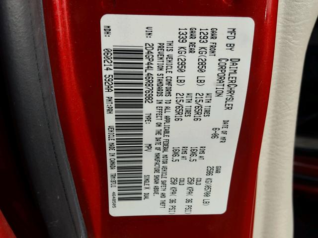 2D4GP44L46R876982 - 2006 DODGE GRAND CARA RED photo 10