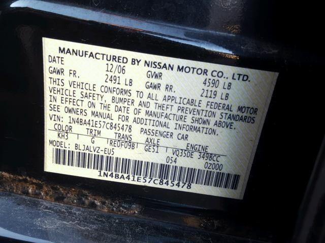 1N4BA41E57C845478 - 2007 NISSAN MAXIMA SE BLACK photo 10