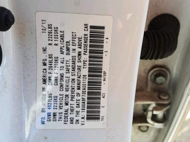 19UUA9F70EA001126 - 2014 ACURA TL ADVANCE WHITE photo 10