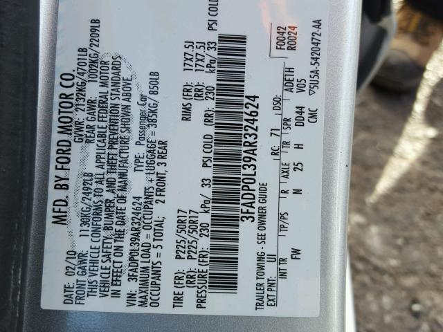 3FADP0L39AR324624 - 2010 FORD FUSION HYB SILVER photo 10