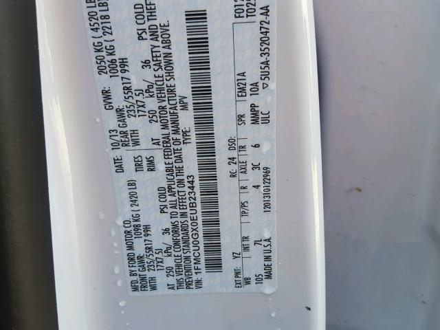 1FMCU0GX0EUB23443 - 2014 FORD ESCAPE SE WHITE photo 10