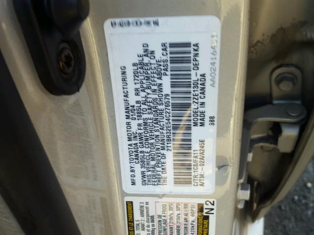 2T1BR32E54C276579 - 2004 TOYOTA COROLLA CE SILVER photo 10