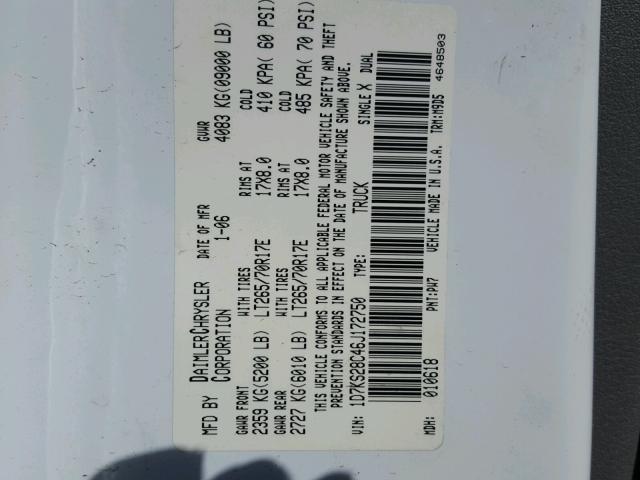 1D7KS28C46J172750 - 2006 DODGE RAM 2500 S თეთრი ფოტო 10