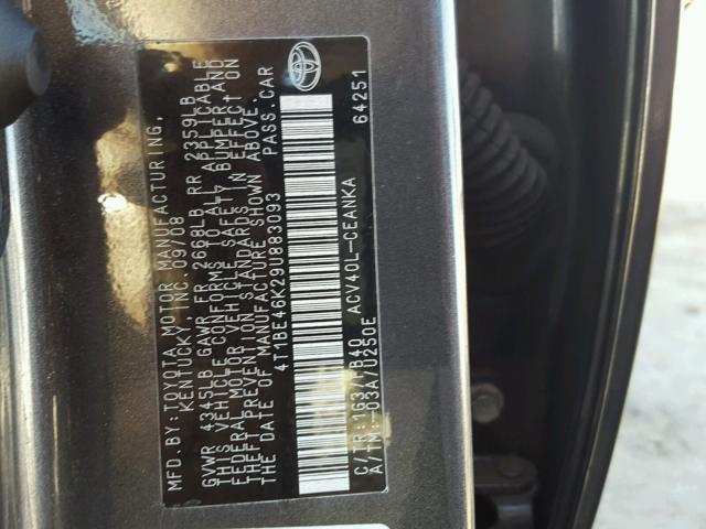 4T1BE46K29U883093 - 2009 TOYOTA CAMRY BASE GRAY photo 10