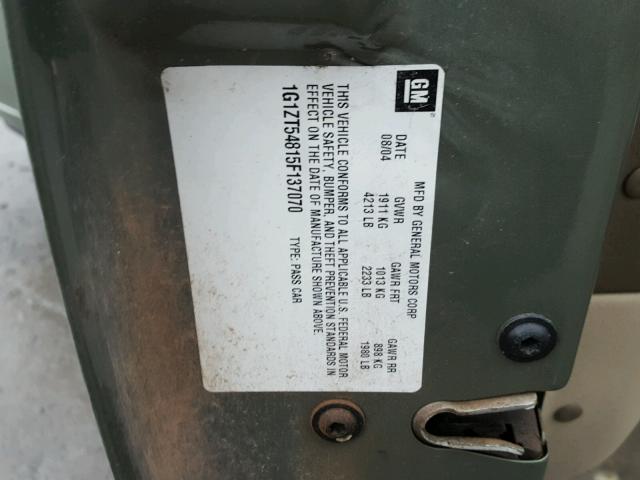 1G1ZT54815F137070 - 2005 CHEVROLET MALIBU LS მწვანე ფოტო 10