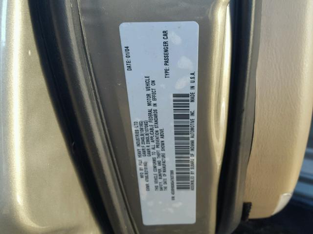 4S3BH806547637399 - 2004 SUBARU LEGACY OUT GOLD photo 10