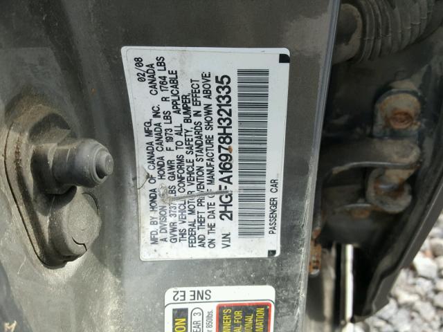 2HGFA16978H321335 - 2008 HONDA CIVIC EXL GRAY photo 10