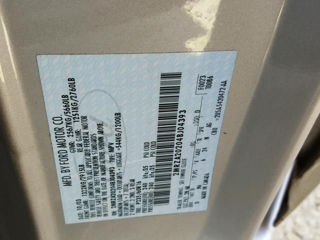 2MRZA20204BJ04393 - 2004 MERCURY MONTEREY GRAY photo 10