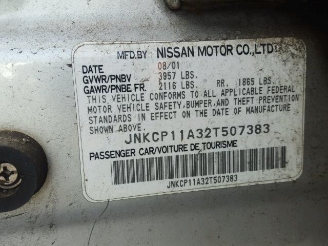 JNKCP11A32T507383 - 2002 INFINITI G20 SILVER photo 10