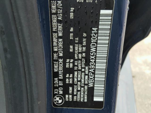 WBXPA934X5WD10214 - 2005 BMW X3 3.0I BLUE photo 10