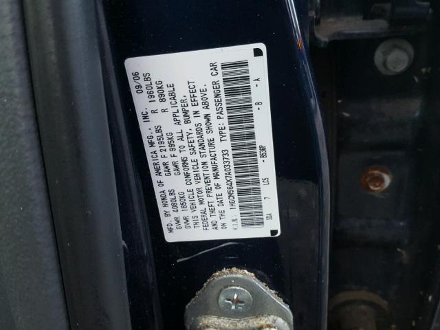 1HGCM564X7A033733 - 2007 HONDA ACCORD LX BLUE photo 10