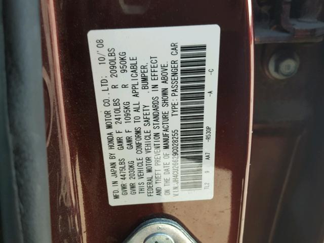 JH4CU26629C028255 - 2009 ACURA TSX MAROON photo 10