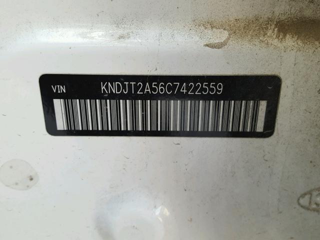 KNDJT2A56C7422559 - 2012 KIA SOUL WHITE photo 10