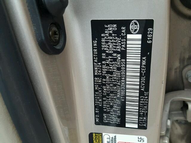 4T1BE32K84U908958 - 2004 TOYOTA CAMRY LE 米色 照片 10