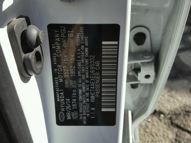 KMHCT4AEXEU695332 - 2014 HYUNDAI ACCENT GLS WHITE photo 10