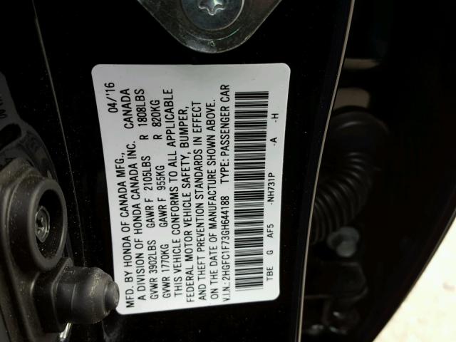 2HGFC1F73GH644188 - 2016 HONDA CIVIC EXL 黑色 照片 10