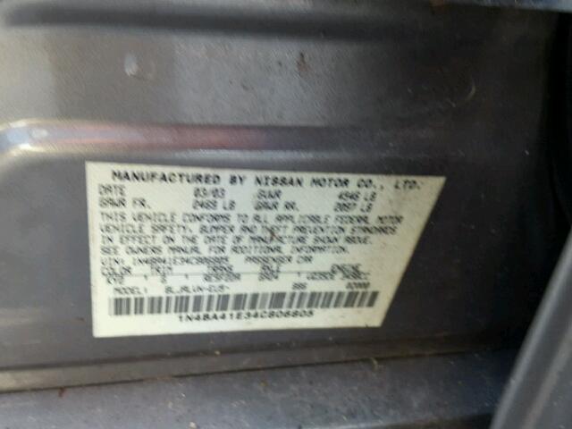 1N4BA41E34C806805 - 2004 NISSAN MAXIMA SE GRAY photo 10