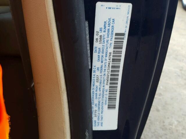 3VWDD21C33M414768 - 2003 VOLKSWAGEN NEW BEETLE 蓝色 照片 10