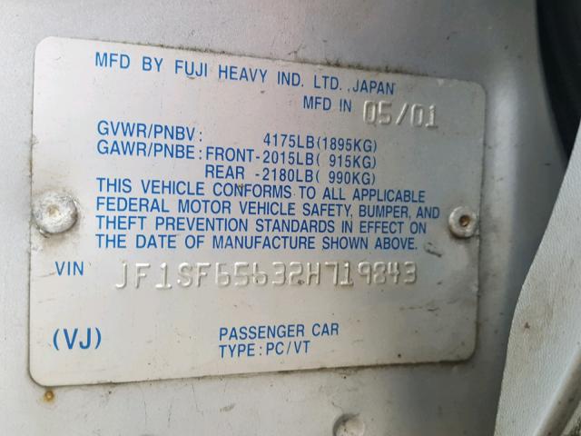 JF1SF65632H719843 - 2002 SUBARU FORESTER S 银色 照片 10