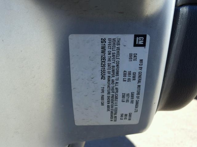 2G1WW12EX29155342 - 2002 CHEVROLET MONTE CARL ვერცხლისფერი ფოტო 10