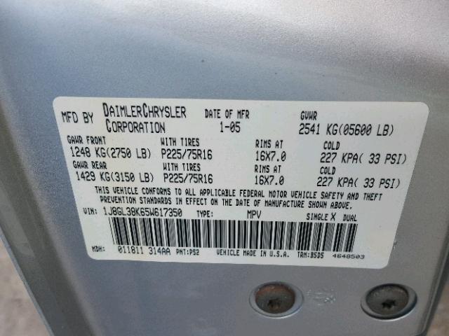 1J8GL38K65W617350 - 2005 JEEP LIBERTY RE 银色 照片 10