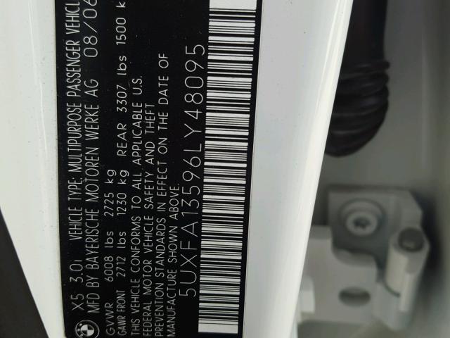 5UXFA13596LY48095 - 2006 BMW X5 3.0I WHITE photo 10