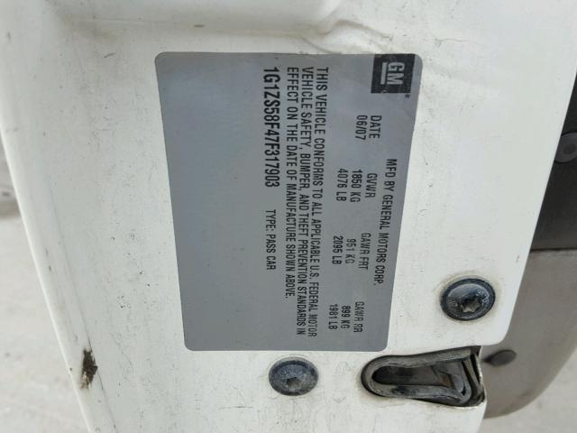 1G1ZS58F47F317903 - 2007 CHEVROLET MALIBU LS თეთრი ფოტო 10