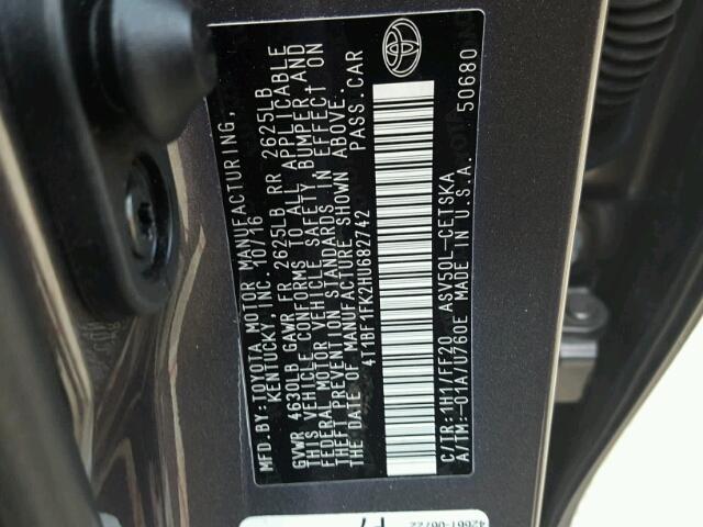 4T1BF1FK2HU682742 - 2017 TOYOTA CAMRY LE 灰色 照片 10