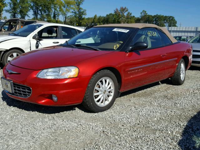 1C3EL55UX1N593820 - 2001 CHRYSLER SEBRING LX RED photo 2