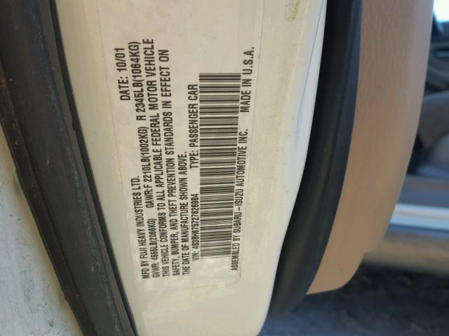 4S3BH675727626984 - 2002 SUBARU LEGACY OUT WHITE photo 10