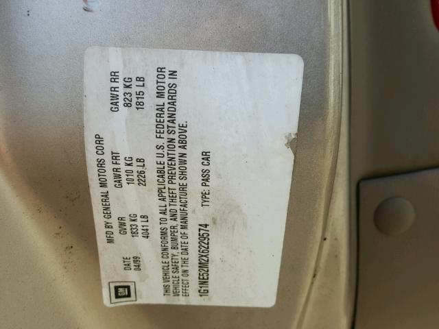 1G1NE52M2X6229574 - 1999 CHEVROLET MALIBU LS ოქროსფერი ფოტო 10