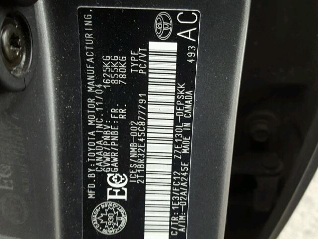 2T1BR32E45C877791 - 2005 TOYOTA COROLLA CE GRAY photo 10