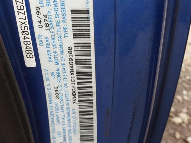 3VWBC21C1XM459188 - 1999 VOLKSWAGEN NEW BEETLE Mavi foto 10