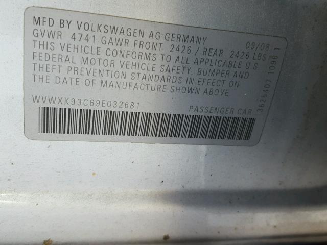 WVWXK93C69E032681 - 2009 VOLKSWAGEN PASSAT WAG SILVER photo 10