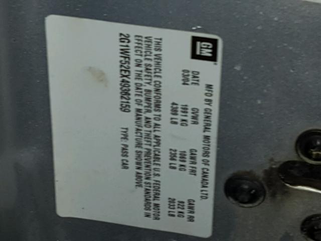 2G1WF52EX49362159 - 2004 CHEVROLET IMPALA 银色 照片 10