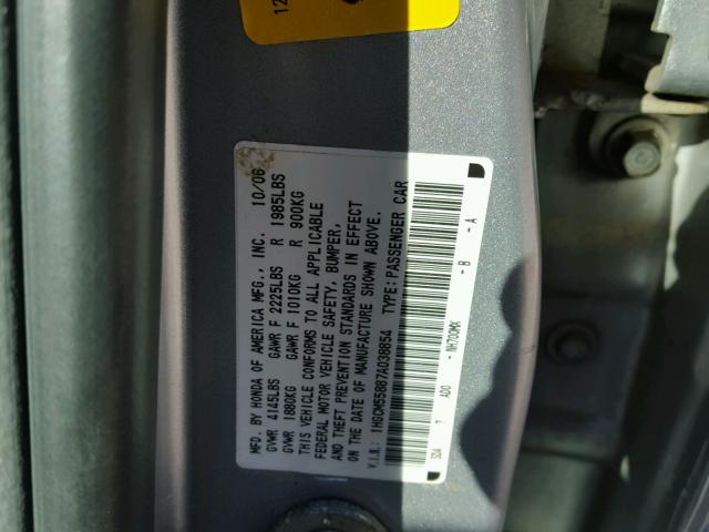 1HGCM55887A038854 - 2007 HONDA ACCORD EX SILVER photo 10