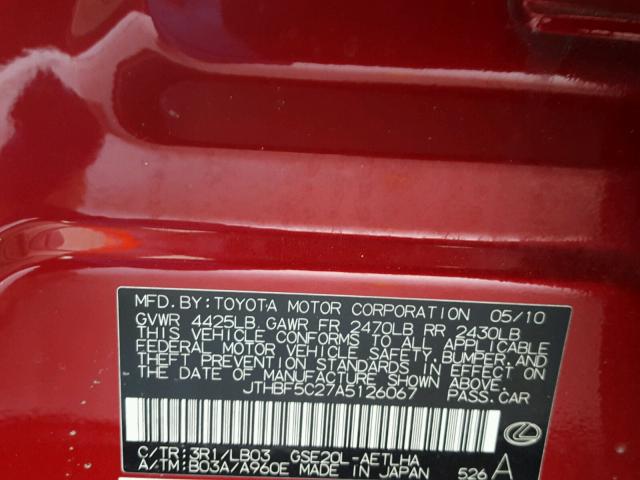 JTHBF5C27A5126067 - 2010 LEXUS IS 250 RED photo 10