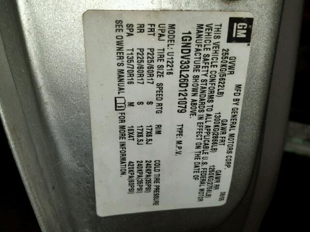 1GNDV33L26D121079 - 2006 CHEVROLET UPLANDER L 银色 照片 10