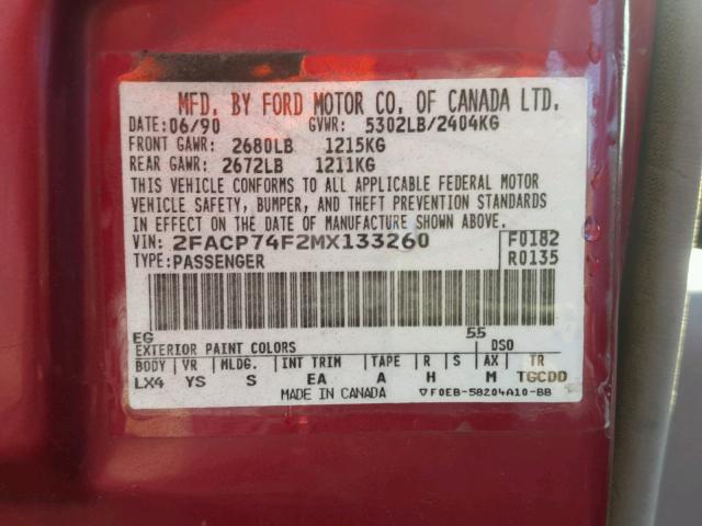 2FACP74F2MX133260 - 1991 FORD CROWN VICT RED photo 10