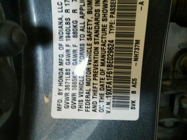 19XFA1F61BE029624 - 2011 HONDA CIVIC LX-S Qara foto 10