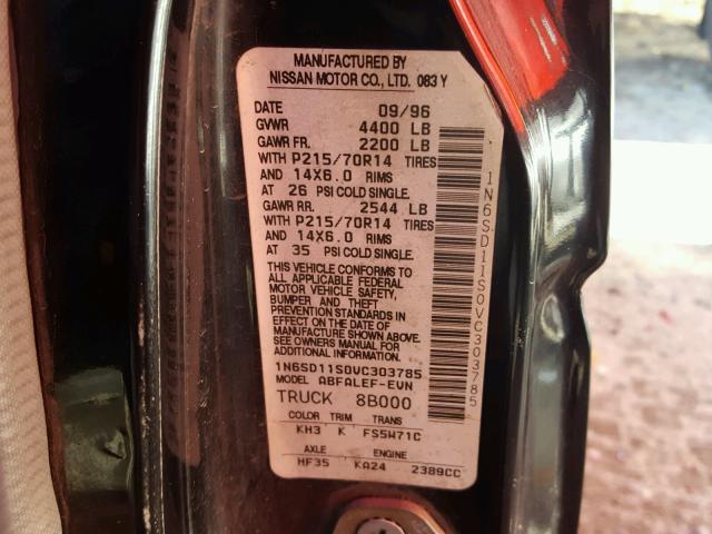 1N6SD11S0VC303785 - 1997 NISSAN TRUCK BASE BLACK photo 10