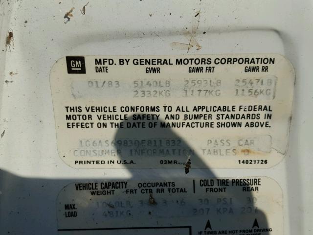 1G6AS6983DE811832 - 1983 CADILLAC SEVILLE WHITE photo 10