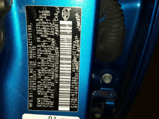 4T1BF1FK7GU552678 - 2016 TOYOTA CAMRY LE ლურჯი ფოტო 10