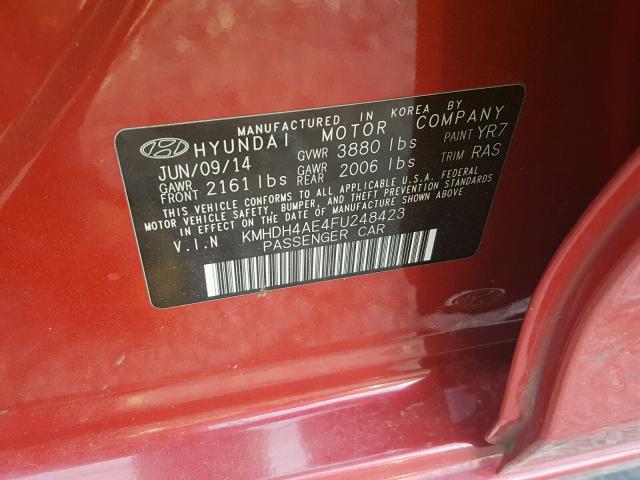 KMHDH4AE4FU248423 - 2015 HYUNDAI ELANTRA SE RED photo 10