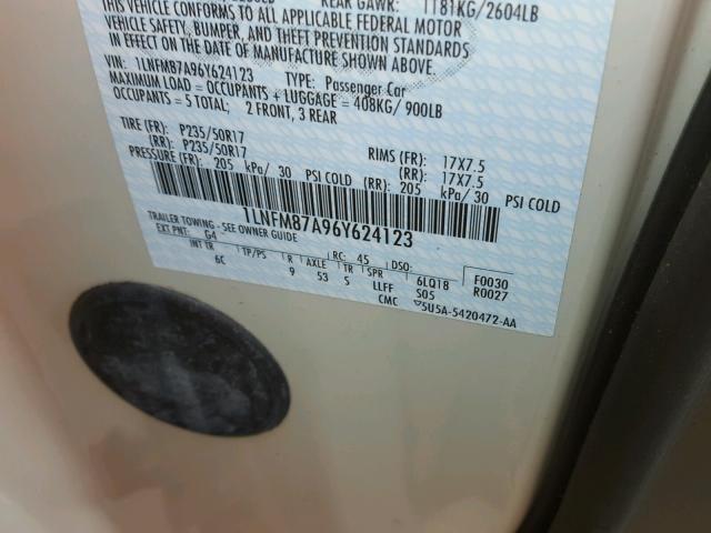 1LNFM87A96Y624123 - 2006 LINCOLN LS 奶油色 照片 10