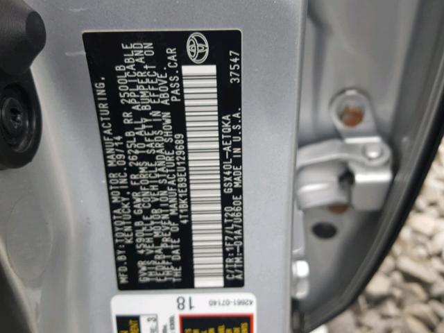 4T1BK1EB9EU129689 - 2014 TOYOTA AVALON BAS Gümüş foto 10