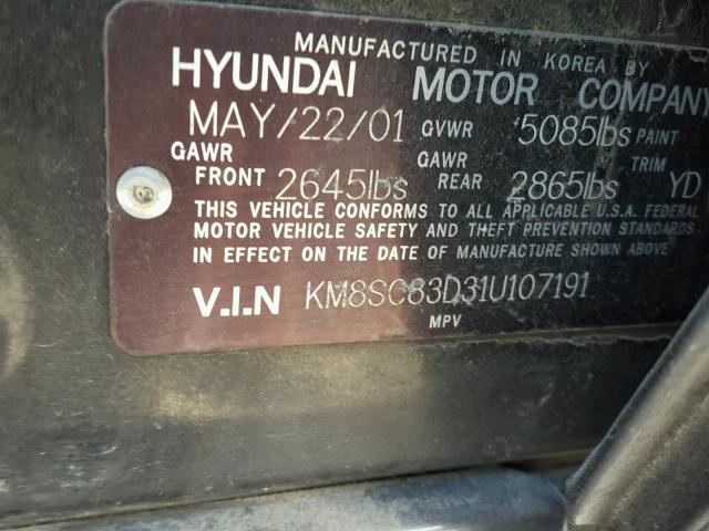 KM8SC83D31U107191 - 2001 HYUNDAI SANTA FE G GRAY photo 10